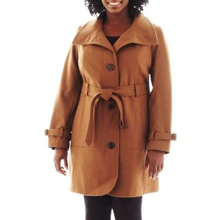 Worthington Belted Wool Blend Coat   Plus, Vicuna, Womens