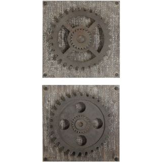 Rustic Gears Set of 2 Wall Decor, Stone