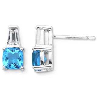 Simulated Blue Topaz & White Sapphire Earrings Sterling Silver, Womens