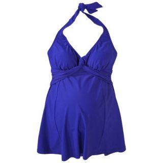 Womens Maternity Twist Front One Piece Swim Dress   Cobalt Blue XS