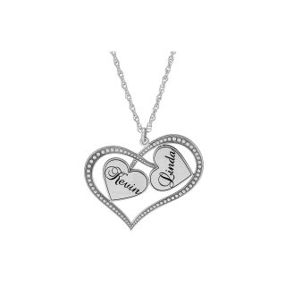 Personalized Double Heart Couples Pendant Sterling Silver, White, Womens