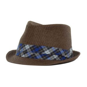 LIDS Private Label PL Brown Straw Fedora w/ Plaid Band