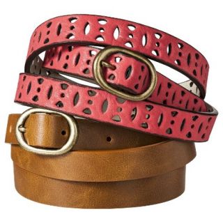 Mossimo Supply Co. Two Pack Skinny Belt   Tan/Coral S