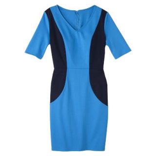 Merona Womens Ponte V Neck Color Block Dress   Brilliant Blue/Navy   L