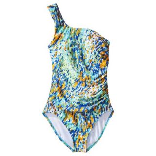 Clean Water Womens 1 Piece Printed One Shoulder Swimsuit  Blue S