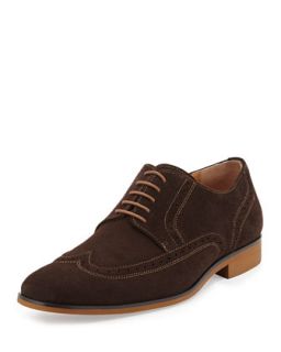 Matano Suede Wing Tip Lace Up Shoes, Dark Brown