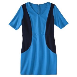 Merona Petites V Neck Colorblock Ponte Dress   Blue/Navy XSP