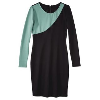 Mossimo Womens Asymmetrical Colorblock Scuba Dress   Black/Green M