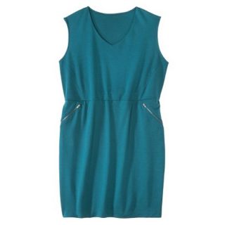 Mossimo Womens Plus Size V Neck Zipper Pocket Dress   Teal 2