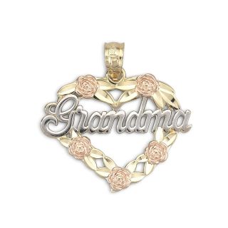 Grandma Heart & Roses Charm 14K Gold, Womens