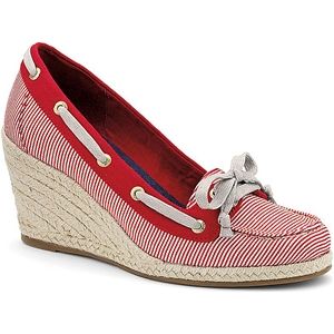 Sperry Top Sider Womens Clarens Red Engineer Stripe Shoes, Size 6 M   9266511
