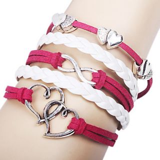 Alloy Charms Infinity Love Double Heart Multi Strand leather bracelets