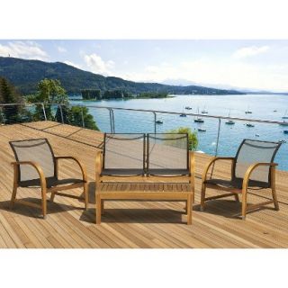 Gables 4 Piece Wood/Sling Patio Conversation Furniture Set