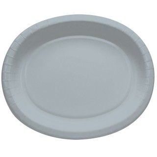 Shimmering Silver Oval Banquet Plates