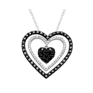 1 CT. T.W. White & Black Diamond Triple Heart Pendant, Womens