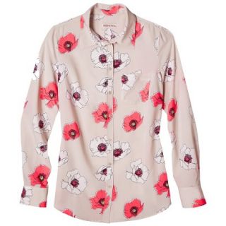 Merona Womens Plus Size Long Sleeve Button Down Shirt   Cream/Rose 1
