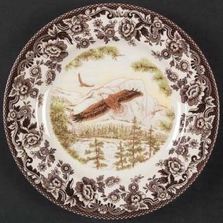 Spode Woodland Salad Plate, Fine China Dinnerware   Brown Floral Border Animal S