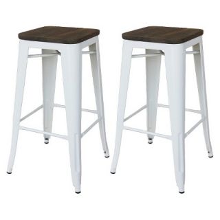 Barstool Threshold Hampden 29 White Industrial Barstool with Wood Top (Set of