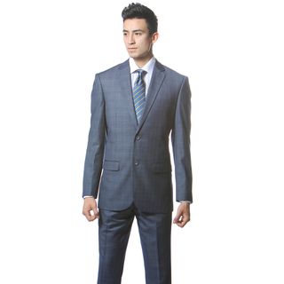 Zonettie By Ferrecci Mens Custom Slim Fit Navy And White Plaid 2 button Suit