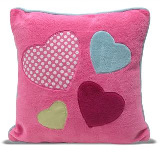 Hearts Applique Embroidered Square Microplush Decorative Pillow