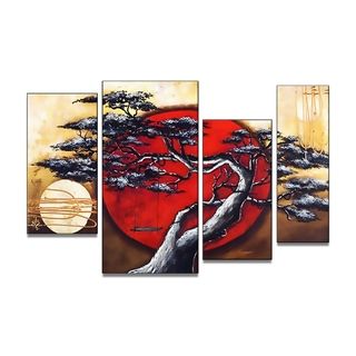 Japanese Tree Hand painted 4 piece Art