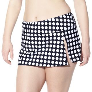 Womens Plus Size Crochet Skirted Hipster Swim Bottom   Black/White 16W