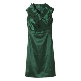 Womens Shantung V Neck Ruffle Dress   Green Marker   8