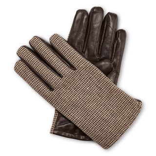 Stafford Houndstooth and Leather Gloves, Brown, Mens