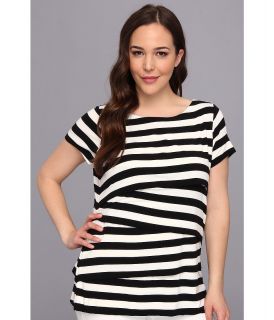 Vince Camuto Plus Size S/S Zig Zag Cafe Stripe Tee Womens Short Sleeve Pullover (Black)