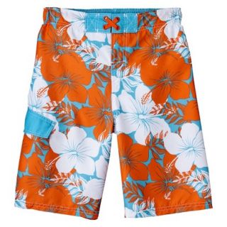 Boys Floral Swim Trunk   Orange/Blue XS