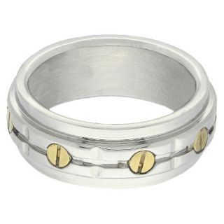 Stainless Steel Two Tone Mens Bolt Ring   Silver/Gold (Size 11)