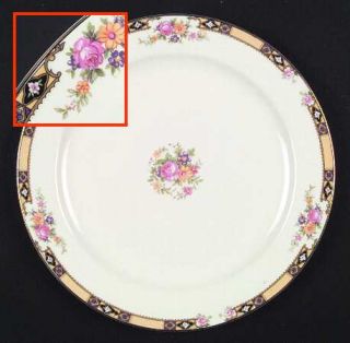 Edwin Knowles 402e1 Dinner Plate, Fine China Dinnerware   Yellow Band W/Purple&B