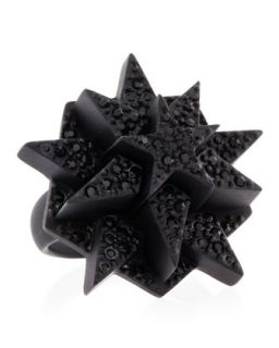 Pave Layered Star Ring, Black, Size 8
