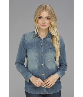 7 For All Mankind Slim Western Shirt in Silverlake Indigo Womens Long Sleeve Button Up (Blue)