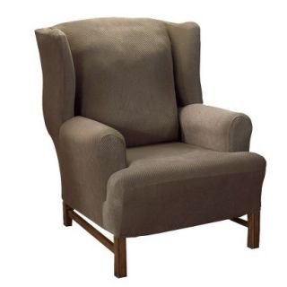 Sure Fit Stretch Pique Wing Chair Slipcover   Taupe