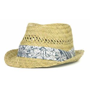 LIDS Private Label PL Natural Straw Fedora w/ Blue Print Band
