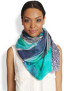 Cynthia Vincent Tie Dyed Chevron Scarf   Teal
