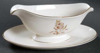 Pickard Brown Rose Gravy Boat with Attached Underplate, Fine China Dinnerware  