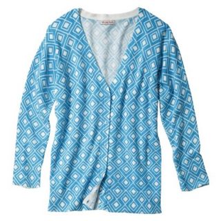Merona Petites 3/4 Sleeve V Neck Cardigan Sweater   Blue Print MP