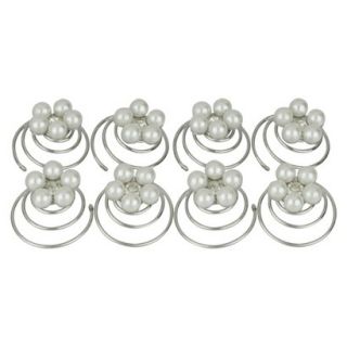 8 Piece Pearl and Crystal Hair Pins   White