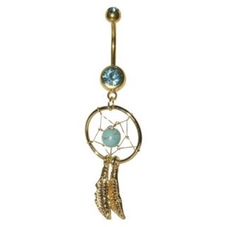 Womens Supreme Jewelry Curved Barbell Belly Ring with Stones   Gold/Aqua