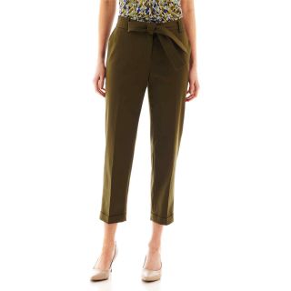 LIZ CLAIBORNE Cuffed Sateen Cropped Pants, Tuscan Olive, Womens