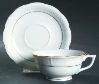 Herend Golden Edge Newer (Hde) Footed Cup & Saucer Set, Fine China Dinnerware  