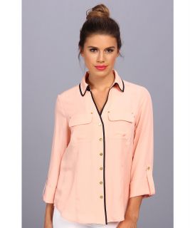 Jones New York Roll Tab Shirt w/ Rivet Detail Womens Long Sleeve Button Up (Pink)