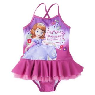 Disney Sofia the First Toddler Girls 1 Piece Tutu Swimsuit   Raspberry 5T