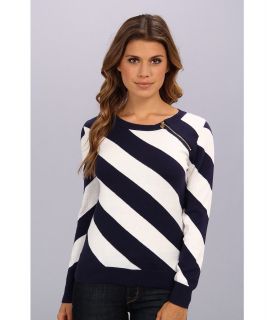 Anne Klein Diagonal Stripe Pull Over Womens Sweater (Gray)