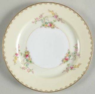 Meito Suffolk Salad Plate, Fine China Dinnerware   Pink&Yellow Roses,Brown Edge,