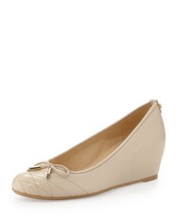 Quilty Stitched Toe Bow Wedge Pump, Nude   Stuart Weitzman