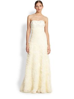 Sue Wong Strapless Tulle Gown   Ivory
