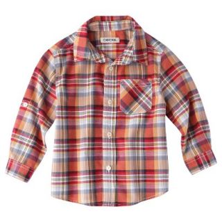 Cherokee Infant Toddler Boys Plaid Button Down Shirt   Red 3T
